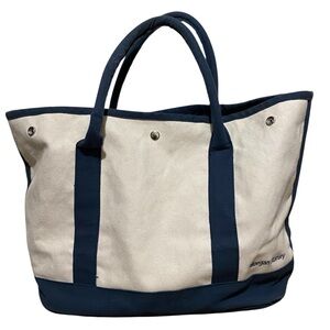 Vintage Scarborough & Tweed Morgan Stanley white blue Logo Canvas Tote Bag 20x12